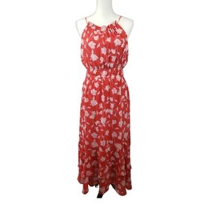 LUSH Floral Maxi Size Large in Red Pink Floral-Fully Lined Low V Back